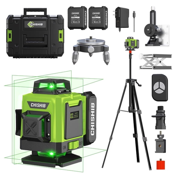 16 Lines Green Laser Level Kit -4x360° 4D Self-Leveling Cross Line Laser Level, Rotary Base and Accessories for Construction, Home Improvement an