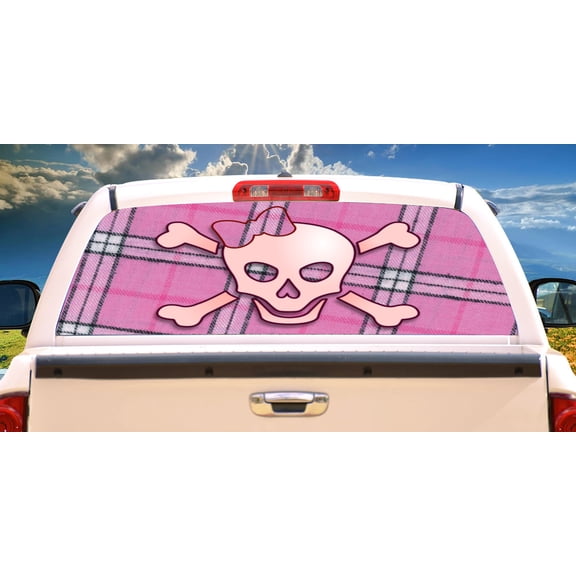 PINK SKULL Rear Window Graphic back truck decal suv view thru vinyl