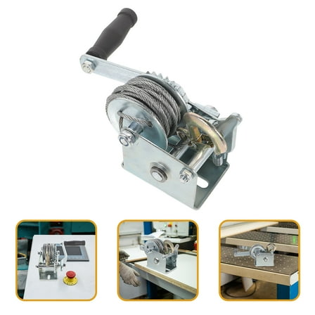 PTOOTP Metal Hand Crank Winch with Steel Cable for Lifting, Towing, and Hauling - Manual Pulling Tool
