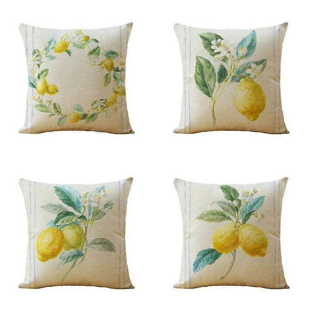 Fundas de cojín de limón de 45 x 45 cm, fundas de almohada decorativas de frutas, fundas de almohada de terciopelo suave de estilo rústico, juego de 4