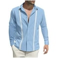thumbnail image 2 of Amtdh Linen Shirts for Men Long Sleeve Cuban Guayabera Shirt Lapel Collar Men's Beach Button Down Shirts Casual Lightweight Blouses Mens Breathable Tops Sky Blue XXXL, 2 of 6