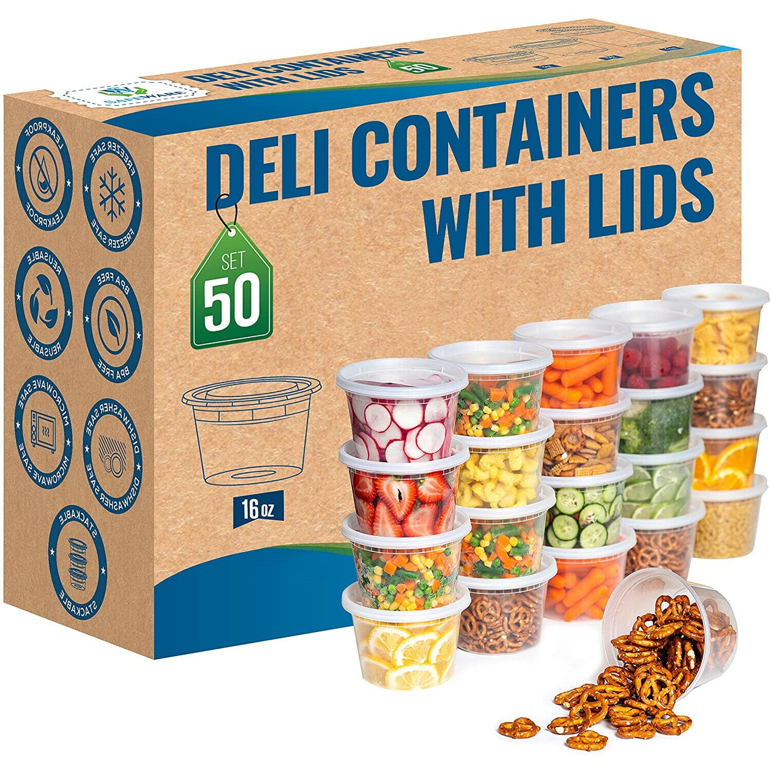 EDI-Round Deli Containers (16 oz, 50)] Plastic Deli Food Storage Containers  with Airtight Lids, Microwave-, Freezer and Dishwasher-Safe, BPA Free, Heavy-Duty, Meal Prep, Leakproof