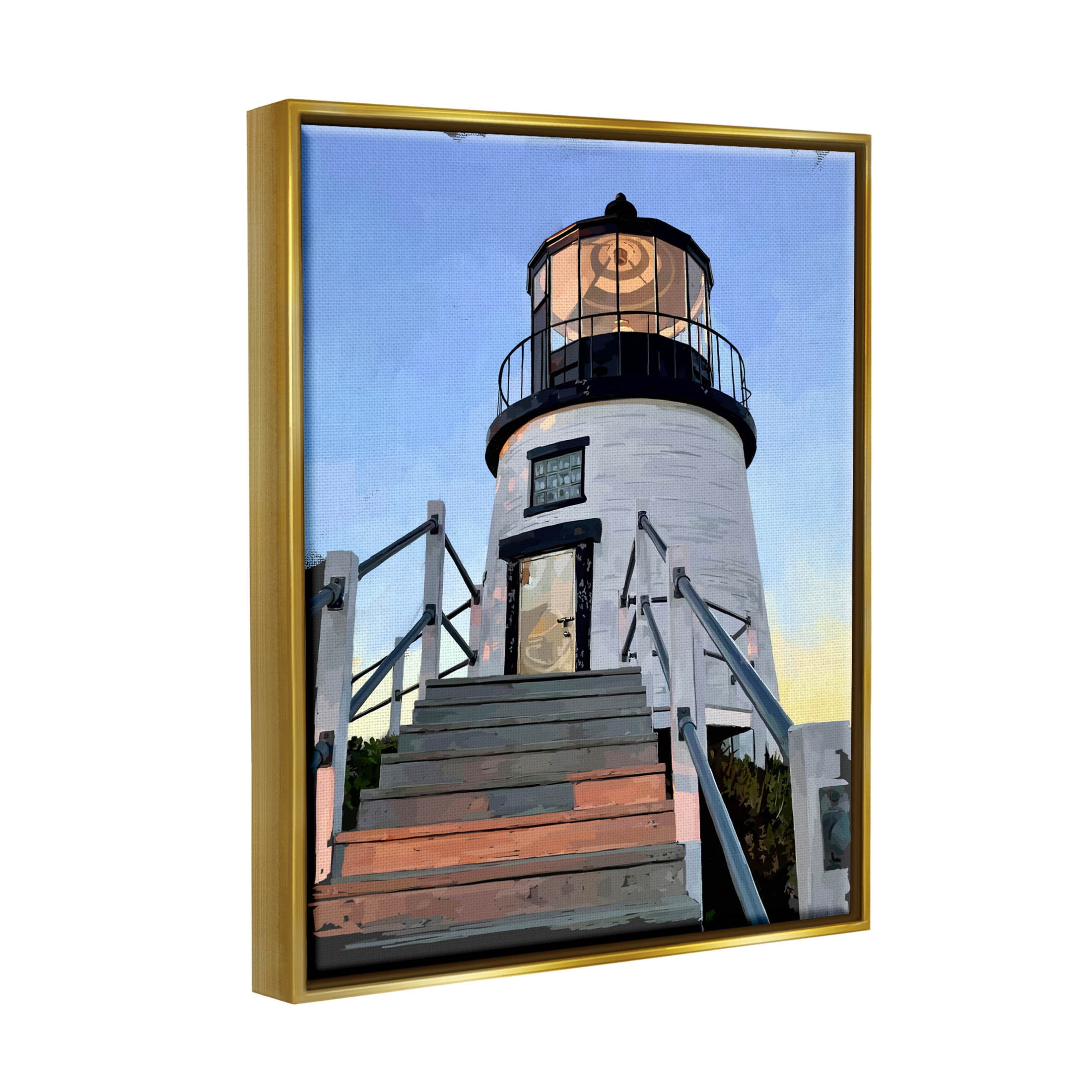 Coastal Lighthouse Beacon Coastal Graphic Art Metallic Gold Framed Art Print Wall Art