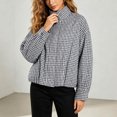thumbnail image 3 of Women Oversized Gingham Jacket Zip Up Stand Collar Casual Coat Spring Fall Clothes (Navy S), 3 of 6