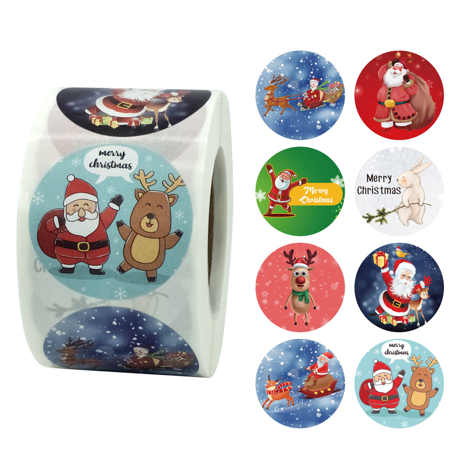 Merry Christmas Round Stickers Santa Deer New Year 2022 Package Scrapbook Decor 