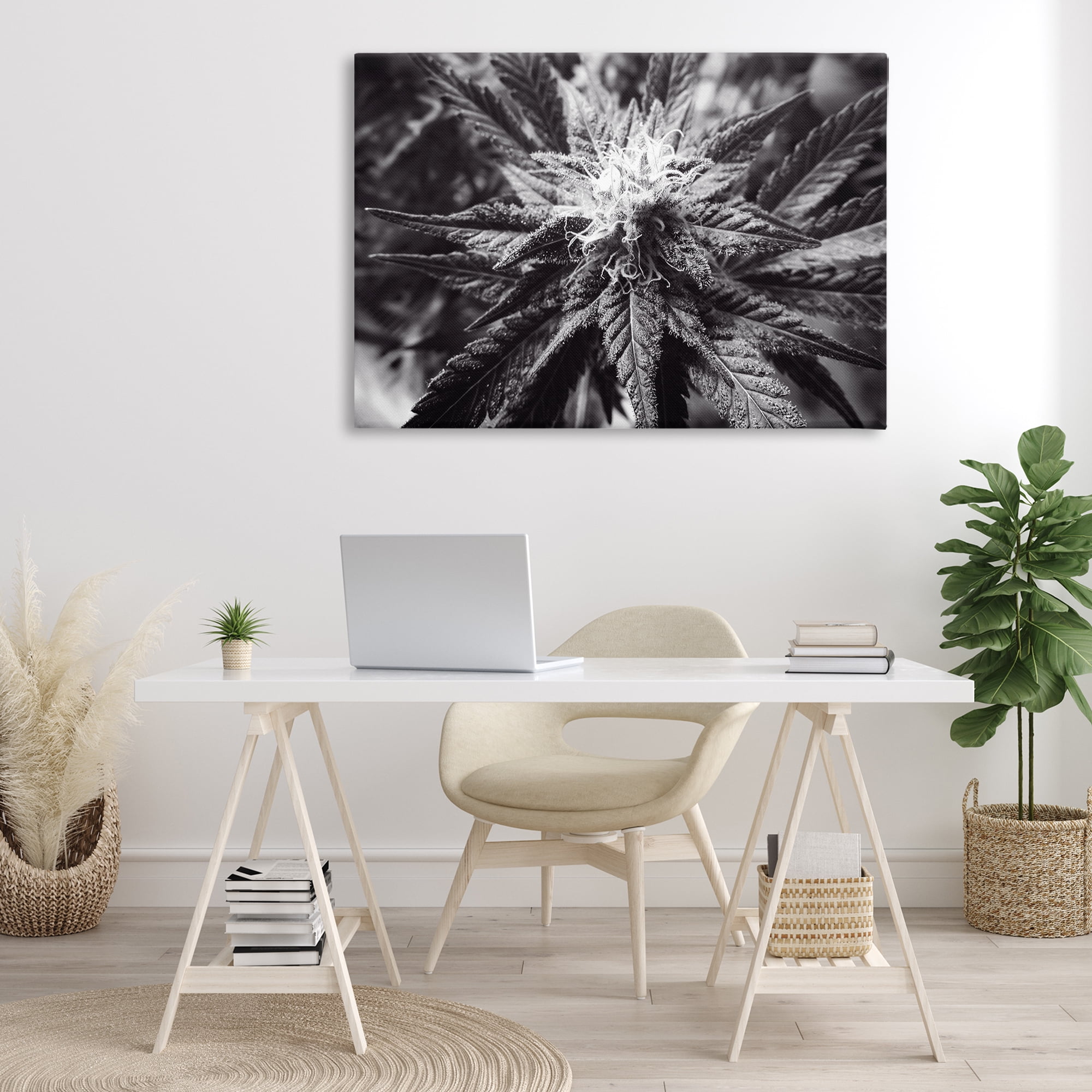 Stupell Industries Dark Cannabis Flower Plants & Flowers Painting Wrapped Canvas Art Print Wall Art, 45 x 30