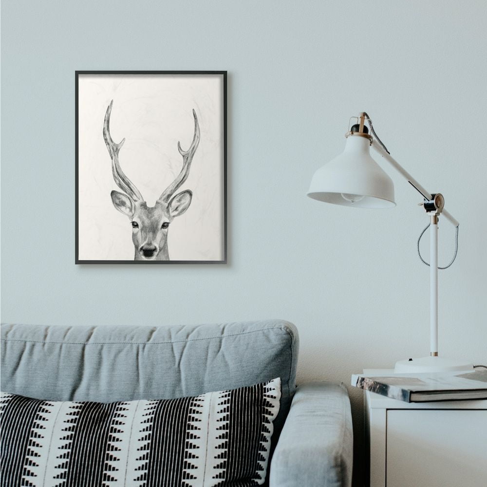 Stupell Industries Deer Portrait Grey Drawing Design Framed Wall Art by Victoria Borges