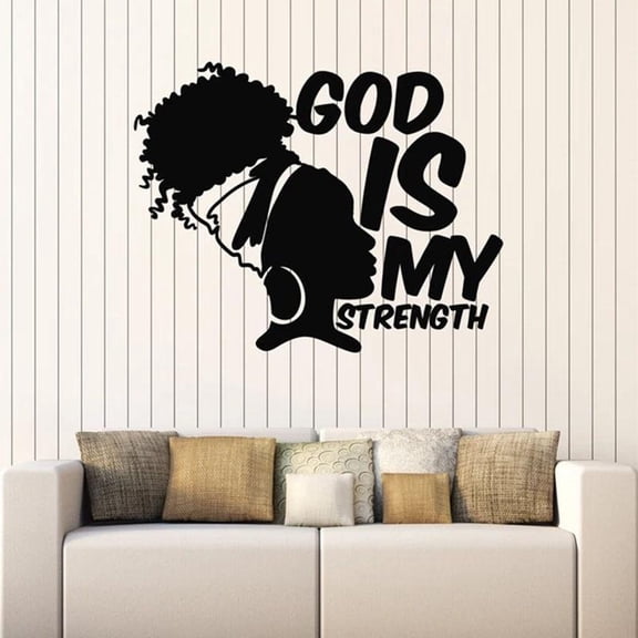 African Girl Wall Decal God Is My Strength Quotes Wall Sticker Africa Woman Bedroom Living Room Home Decor Vinyl Art Murals 42x32cm
