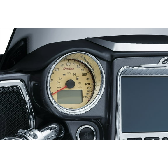 Kuryakyn 5186 Motorcycle Accent Accessory: Aztec Gauge Cluster Accents for 2017-19 Indian Chieftains & Roadmaster Motorcycles, Chrome, 1 Pair