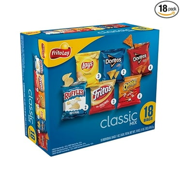 Frito-Lay Snacks Classic Mix Chips Variety Pack, Doritos, Lay's Ruffles, Cheetos, Fritos, 18 Count(Pack of 1) (Assortment May Vary)