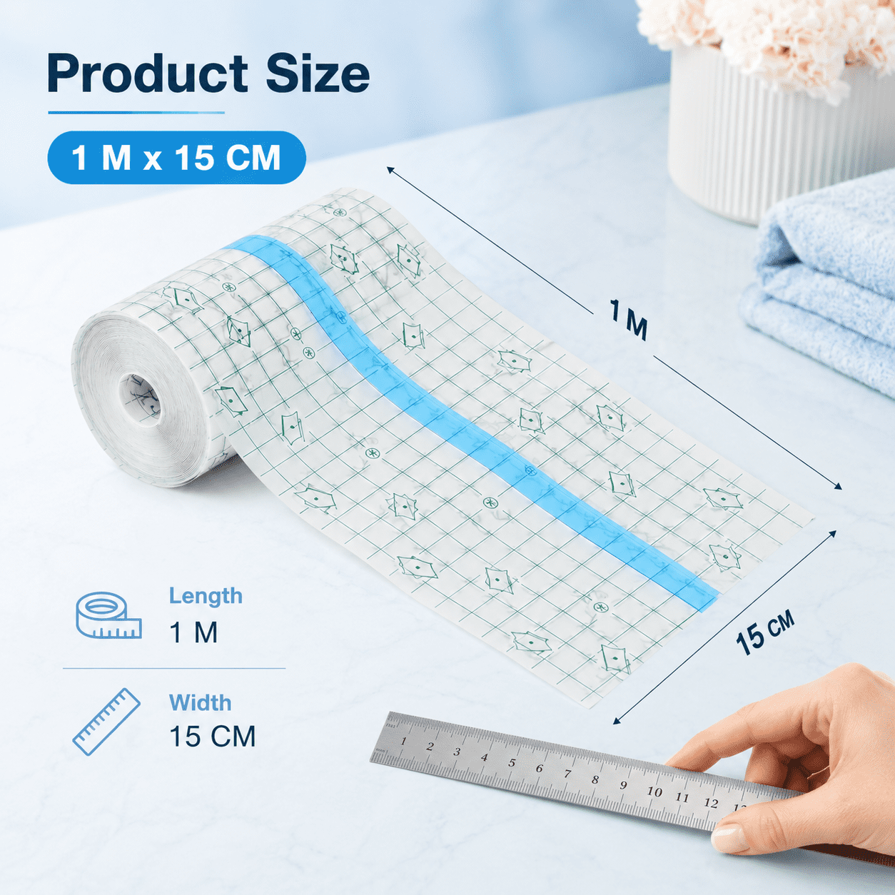 1M x 15cm Tattoo Aftercare Waterproof Bandage,Transparent Waterproof Adhesive Bandage Tape,Second Skin Healing Protective Bandages,Transparent Stretch Wound Dressing Tape