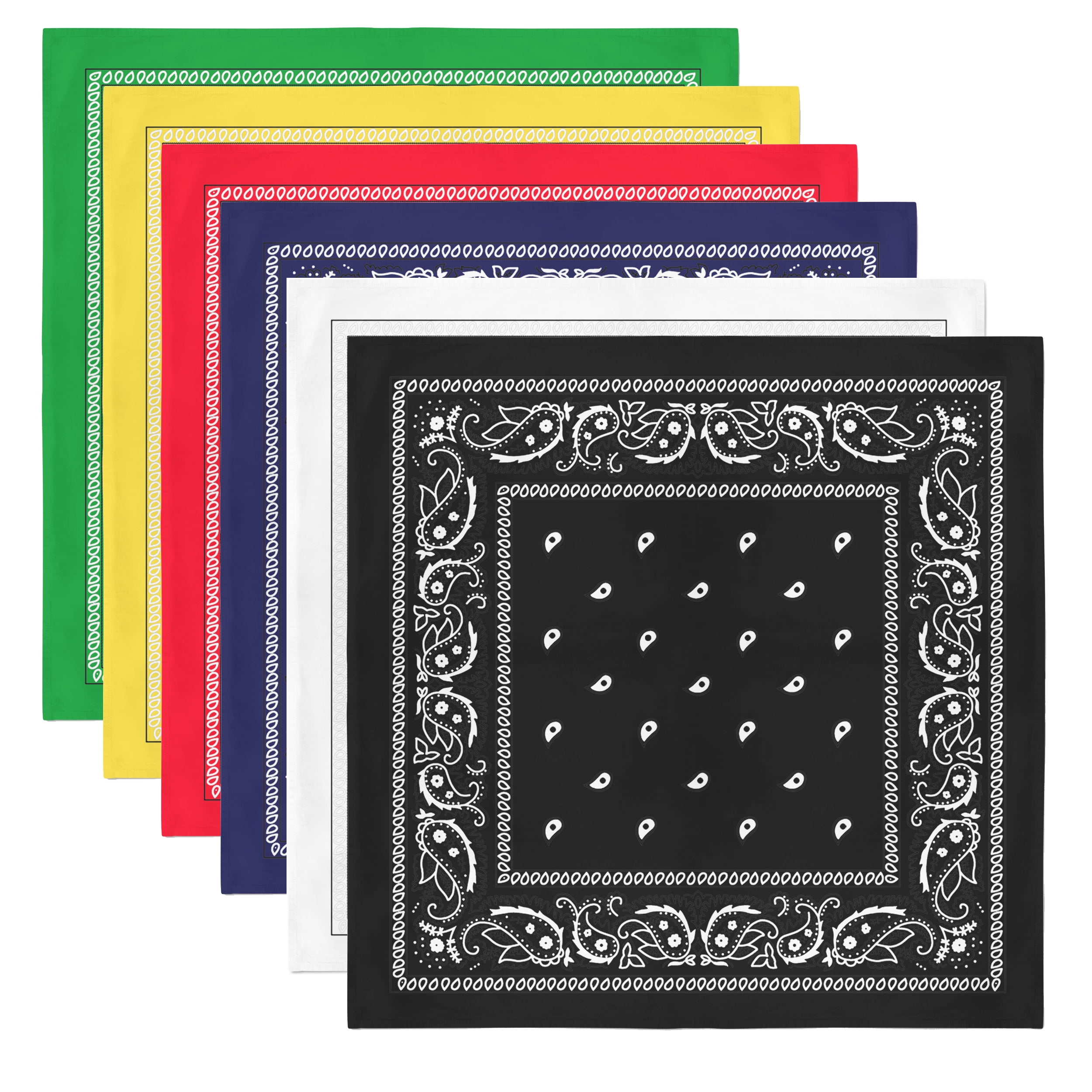 4 Pack X-Large Paisley Cotton Printed Bandana - 27 x 27 inches (Black) -