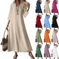 thumbnail image 7 of Aellinatey Women's linen V-neck long dress with three-quarter sleeves, solid color long slip dress, 7 of 7