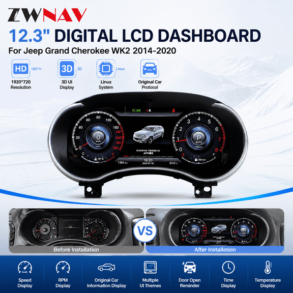 12.3 inch Original Digital LCD Dashboard For Jeep Grand Cherokee WK2 2014-2020 3D model Cluster instrument Cockpit speedometer