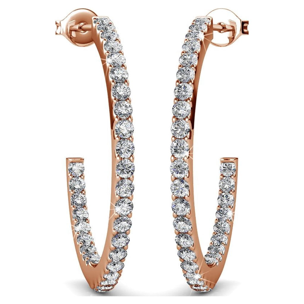 Cate & Chloe Rosalyn 18k Rose Gold Plated 20mm Hoop Earrings with Swarovski Crystals for Women