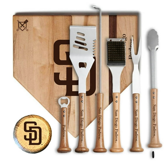 Baseball BBQ San Diego Padres MVP 17- Cutting Board & 6-Piece BBQ Tools Grill Set