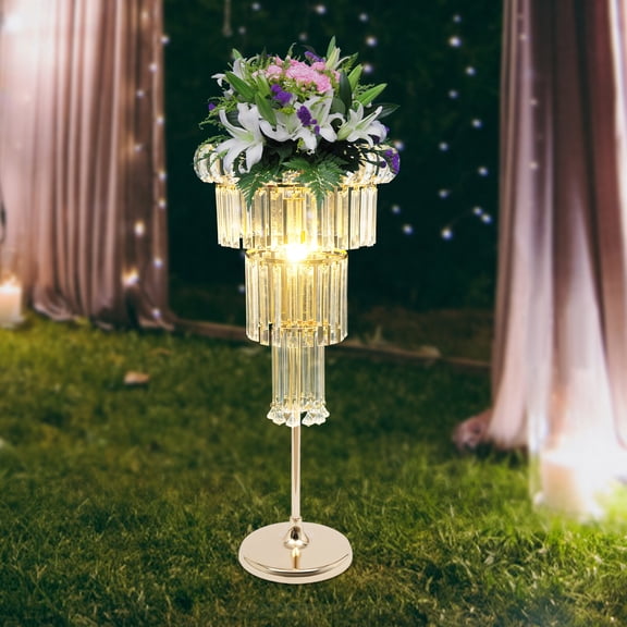 4 Tier Gold Flower Stand Wedding Party Flower Stand 2*LED Centerpiece Decor
