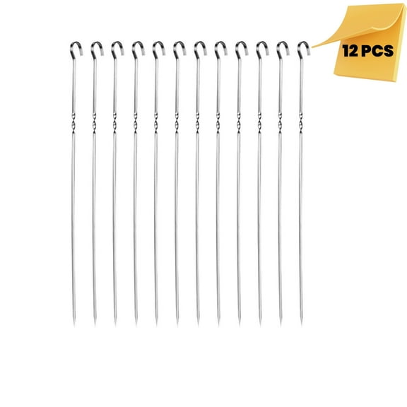 LQQBOX Skewers for Kabobs, 15" Metal Kebab Skewers for Grilling Flat Long Stainless Steel Kabob Skewers Sticks, Reusable BBQ Barbecue Skewers for Meat Chicken Vegetable Shrimp, 12 Pack