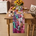 thumbnail image 3 of Table Runner - 72 Inch Long, Abstract Red Kitchen Dining Table Runner Dresser Scarves, Painting Buildings Geometric Color Block Farmhouse Decor for Coffee Tables Wedding Party Banquet, 3 of 8