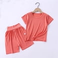thumbnail image 2 of YunPes ﻿Toddler Kids Solid Loungewear Sets Crewneck Short Sleeve Tees + High Waist Elastic Shorts Sets Summer Casual 2PC Outfits, 2 of 9