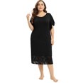 thumbnail image 2 of Women's Short Sleeve Nightgowns Soft Lace Panels Sleep Shirts Plus Size Sleepwear Flutter Sleeve Nightdress Round Neck Nightwear  Pajama Shirts, 2 of 7