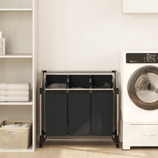 vidaXL Laundry Sorter with 3 Bags Black Steel