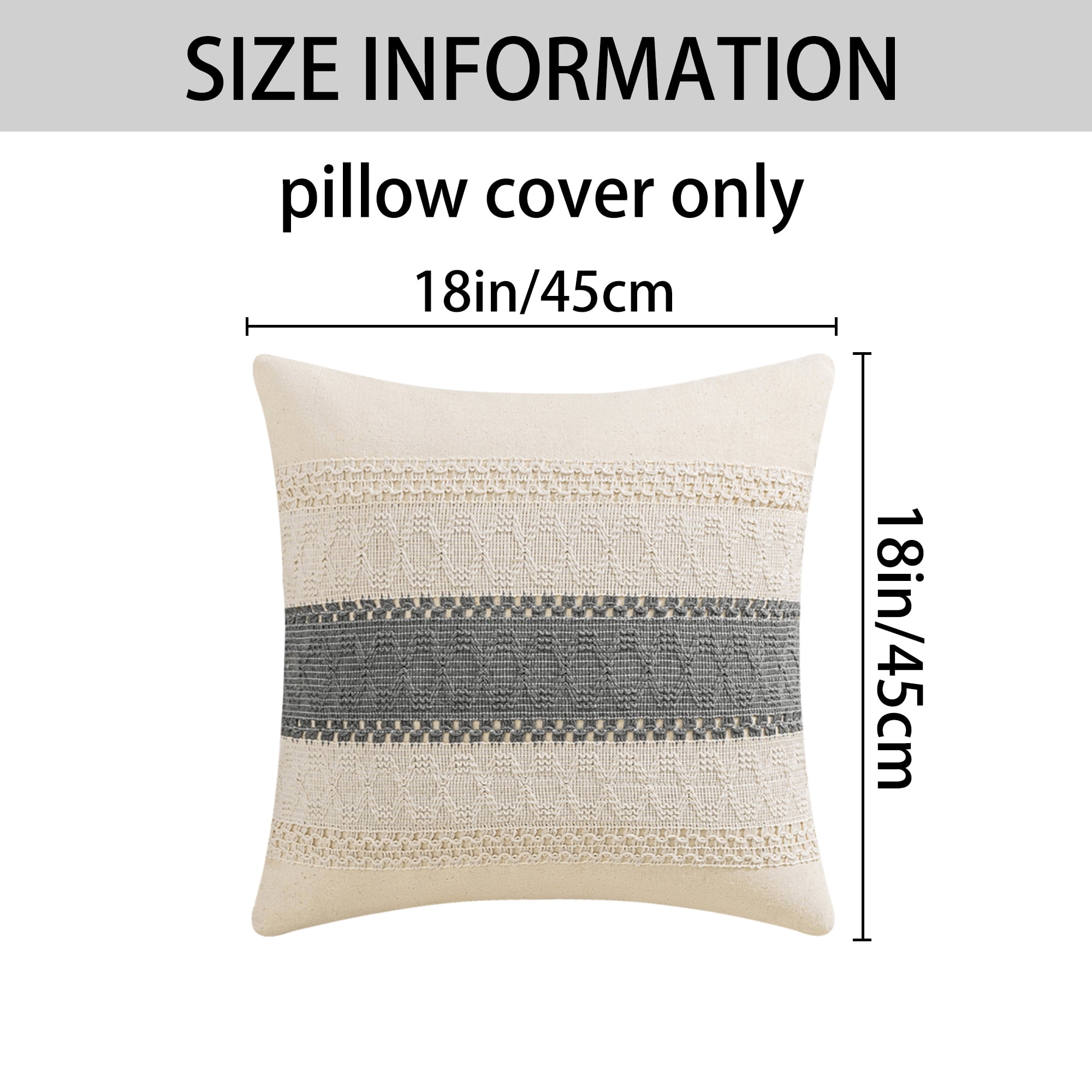 Unique Bargains 2Pcs Geometry Weave Throw Pillow Covers for Sofa Grey 18" x 18"