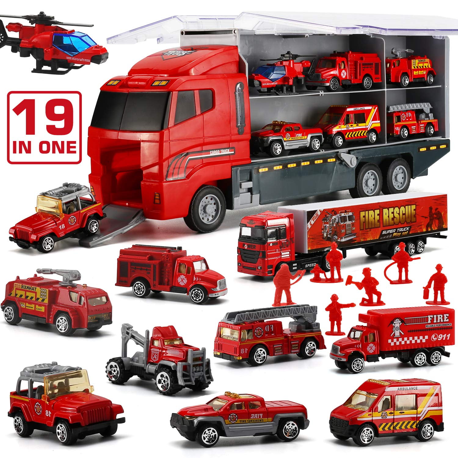 JOYIN 5 Pcs Construction Transport Car Toy Playset with 1 Carrier Truck and 4 Construction Cars Educational Toy Vehicle for Kids Boys Girls Birthday Gift
