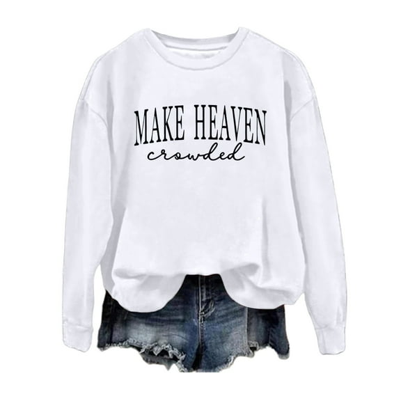 KHONTS Women's Letter Printed Sweatshirt Long Sleeve Crew Neck Pullovers Sweatshirts Loose Fit Fashion Casual Tops White XL