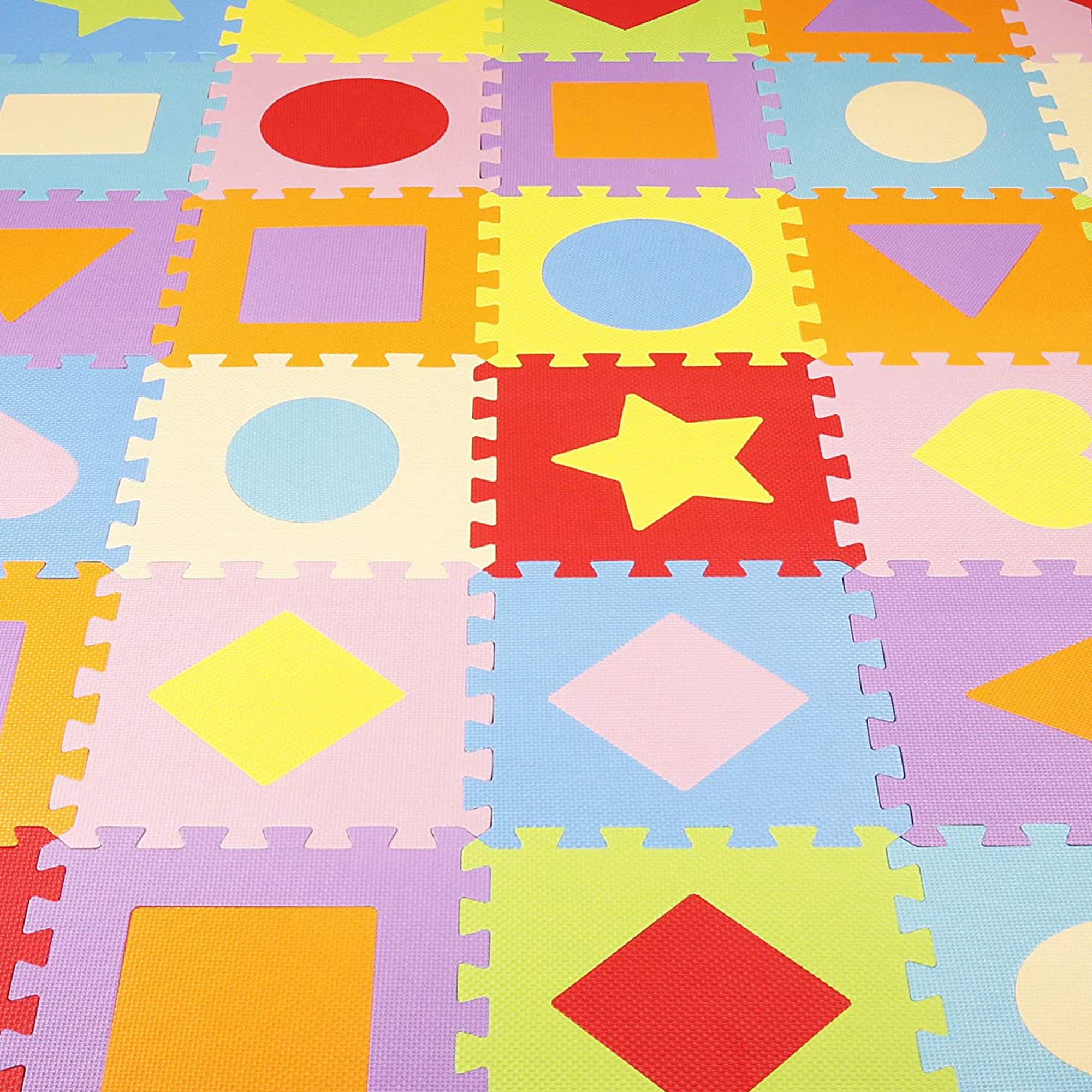 Open Box 9 Color Thick Interlocking Shape Puzzle Foam Exercise Play Mats