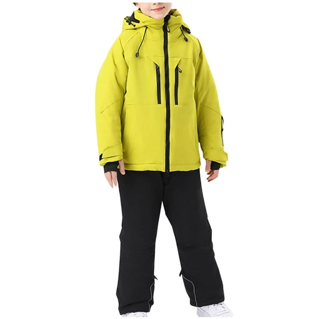 4-16 Years Kid's Solid Color Girls Boys Ski Suit Windproof Warm Solid Color Skiing Set Black