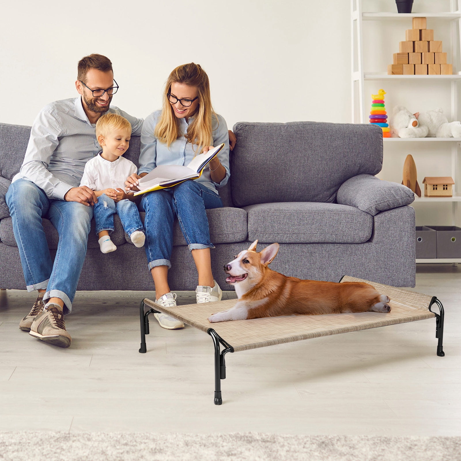 Veehoo Cooling Elevated Dog Bed, Chew Proof Dog Cot with Washable Mesh, Medium, Beige Coffee