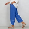 thumbnail image 6 of Costeam Womens Capri Pants Cotton Linen Blend Wide Leg with Side Pockets Mid Rise Relaxed Waist Lace Embroidery Split Cuff Cropped Trousers Lightweight Breathable Soft Casual Summer Bottoms, 6 of 7