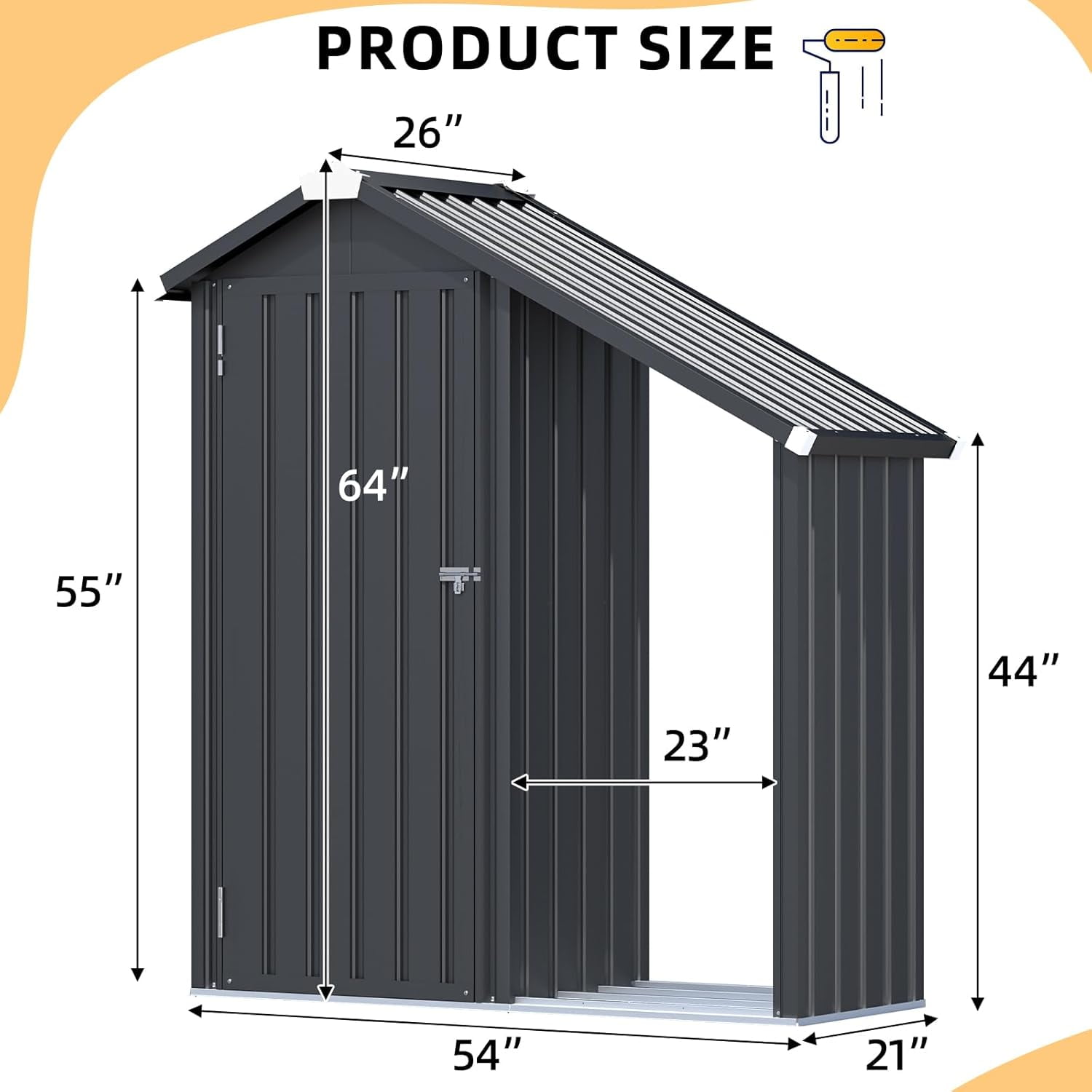 YODOLLA Outdoor Storage Cabinet with Shelves and Lean to Open-Sided Firewood Racks, Metal Storage Shed Organizer for Garden & Patio in Gray