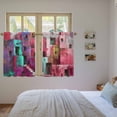 thumbnail image 3 of Abstract Red Kitchen Curtain for Berdoom Living Room Cafe 45 Inch Length, Painting Buildings Geometric Color Block Tiers Curtains Light Filtering Drapes Rod Pocket Window Treatment 2 Panels 52"Wx45"L, 3 of 8