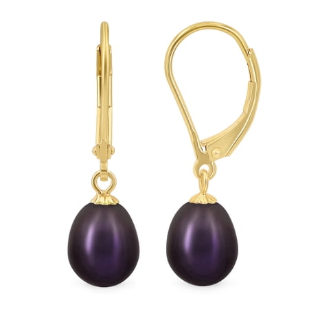 Kezef 14K Gold Plated Sterling Silver Pearl Drop Earrings for Women – Peacock Cultured Pearl Leverback – Hypoallergenic June Birthstone Jewelry