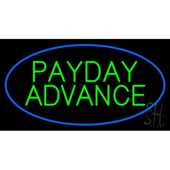 Blue Oval Payday Advance LED Neon Sign 13 x 24 - inches, Black Square Cut Acrylic Backing, with Dimmer - Bright and Premium built indoor LED Neon Sign for Pawn store interior decor, and stroefront.