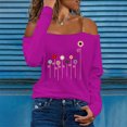 thumbnail image 2 of IROINNID Sales Women's Off-The-Shoulder Loose Comfortable Pullover Print Long Sleeve Trendy Blouses Tops,Hot Pink, 2 of 3