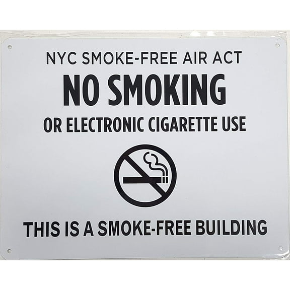 NYC Smoke free Act Sign "No Smoking or Electric cigarette Use" - THIS IS A SMOKE FREE BUILDING ( 8.5x11, White)