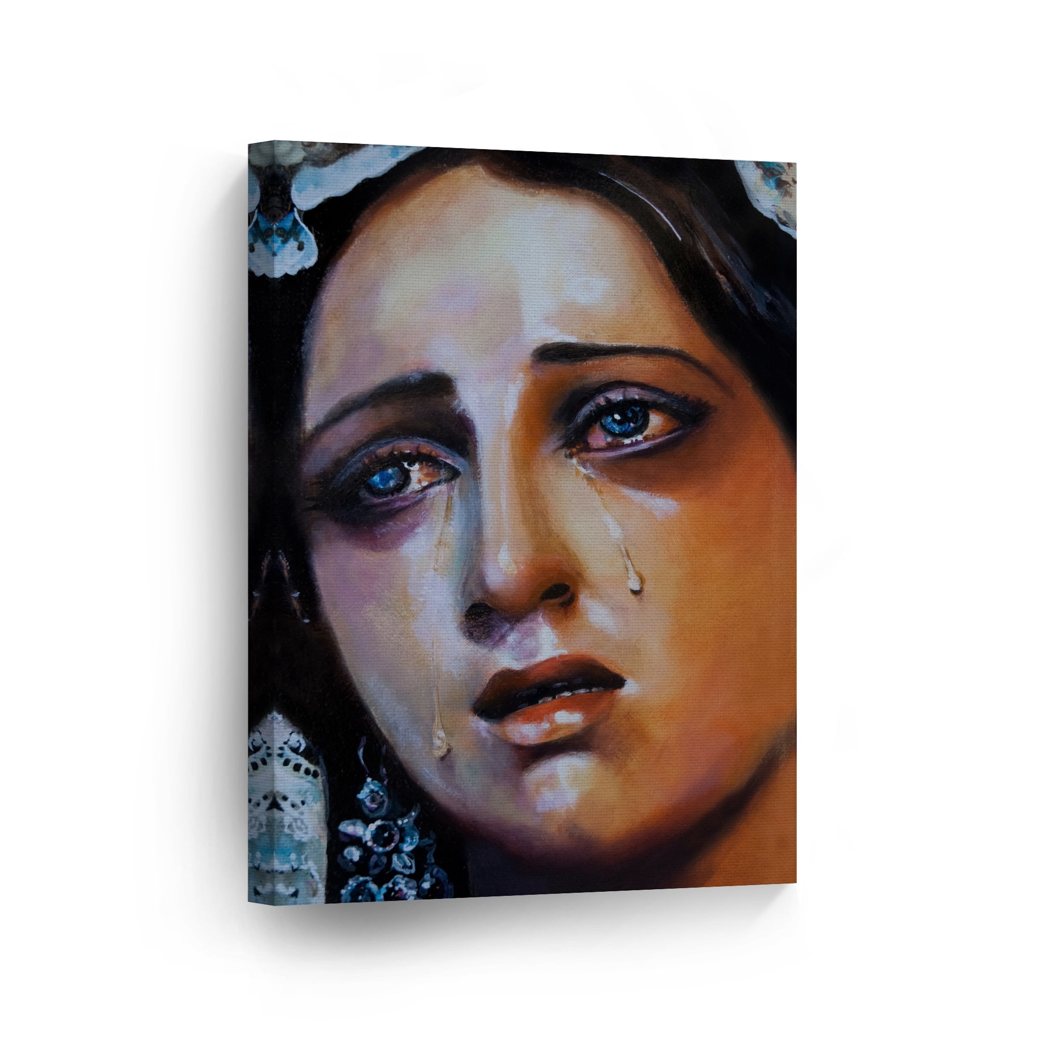 Smile Art Design Crying of Virgin Mary in Tears Oil Painting Canvas