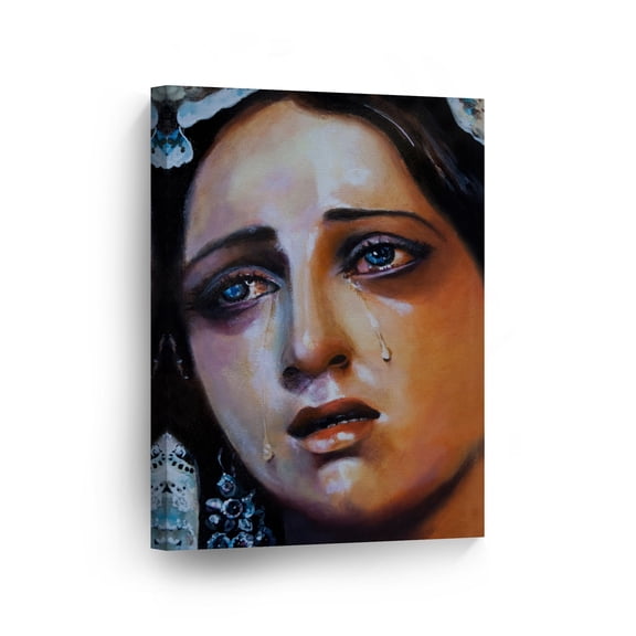 Smile Art Design Crying of Virgin Mary in Tears Oil Painting Canvas Wall Art Print Jesus Christ Religious Living Room Bedroom Office Home Decor Christian Gift - 30x40