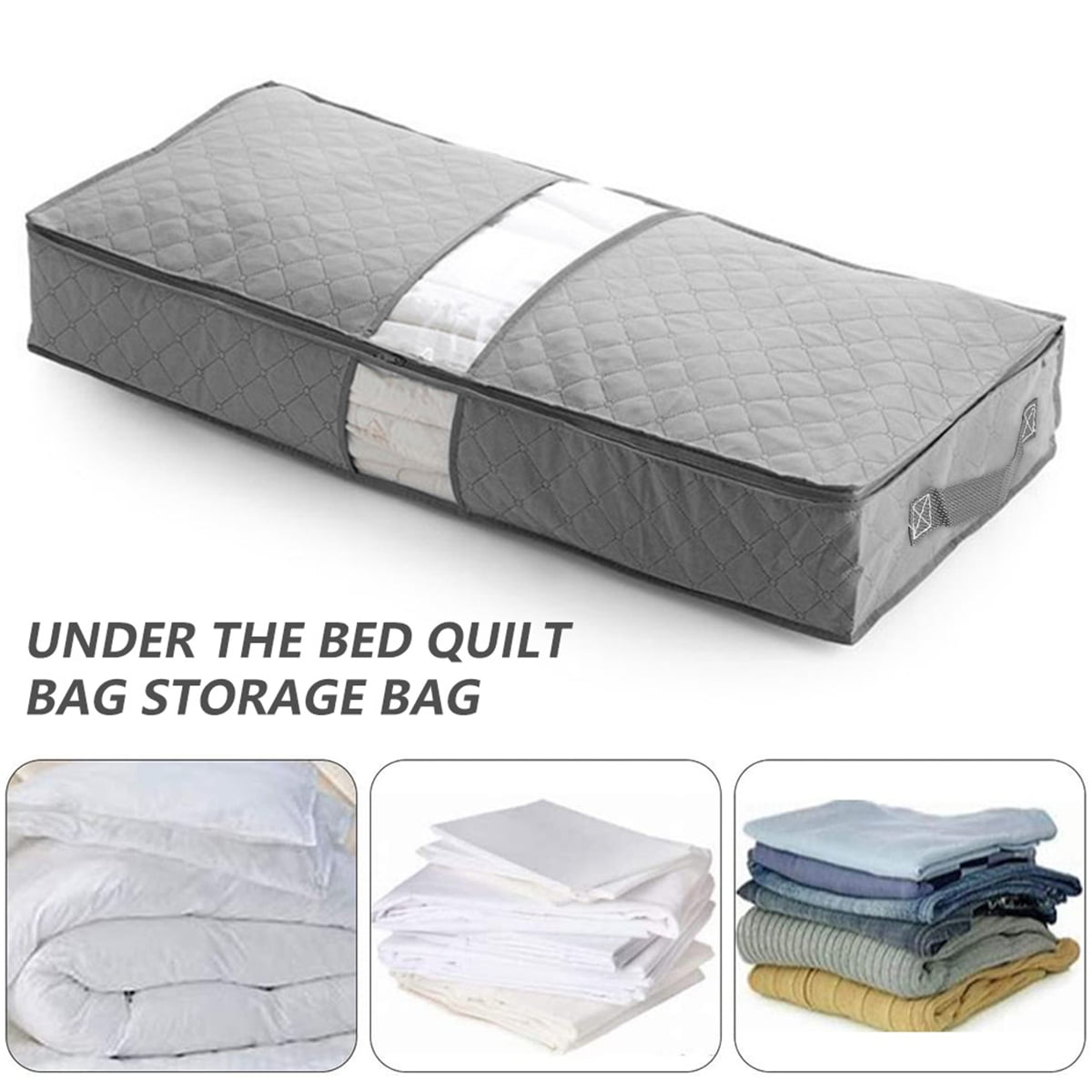 Bamboo Charcoal Folding Underbed Large Storage Bag Box Zip Clothes Organizer UK 