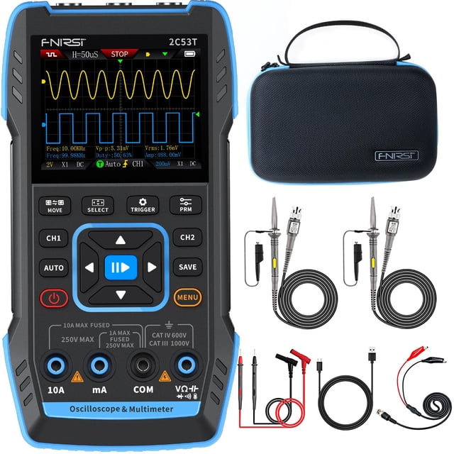 FNIRSI 2C53T Upgraded Handheld Oscilloscope, 50MHz Bandwidth, 3IN1 Digital Oscilloscope Multimeter DDS Generator, 250MS/s Sampling Rate, 19999 Counts