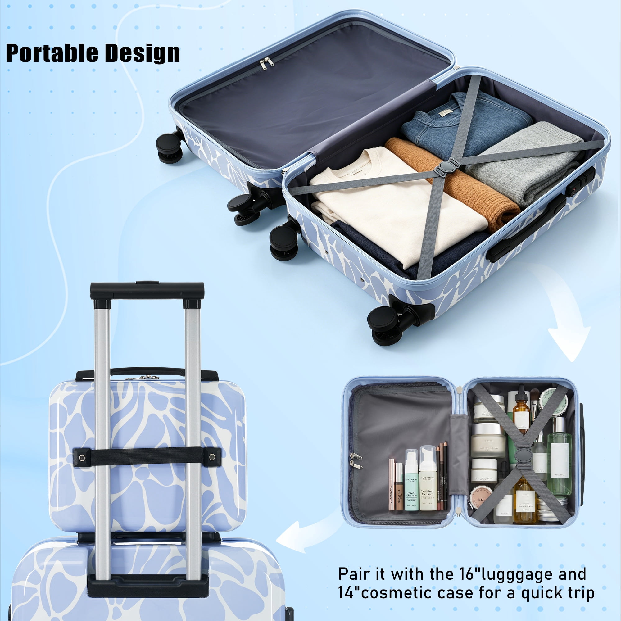 Euroco 5 Piece Luggage Sets,Hardside Suitcase Set with TSA Lock & Spinner Wheels,Lightweight Durable Travel Luggage for Men Women,14/16/20/24/28 Inch,Blue