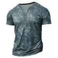 thumbnail image 4 of Mens Acid Wash Short Sleeve Muscle Henley T-Shirts Stretchy Workout Athletic Tee Casual 1/2 Button Up Retro Streetwear Tops for Summer Vacation, 4 of 5