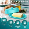 thumbnail image 6 of Flexzion Ceramic Blue European Butter Dish with Lid for Countertop (7 Inch) - 1 Stick Butter Holder for Counter, Cream Cheese Container Storage Keeper, 6 of 9