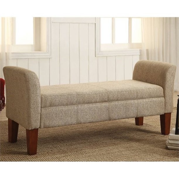 Storage Bench with Armrest on both ends Tan and Brown