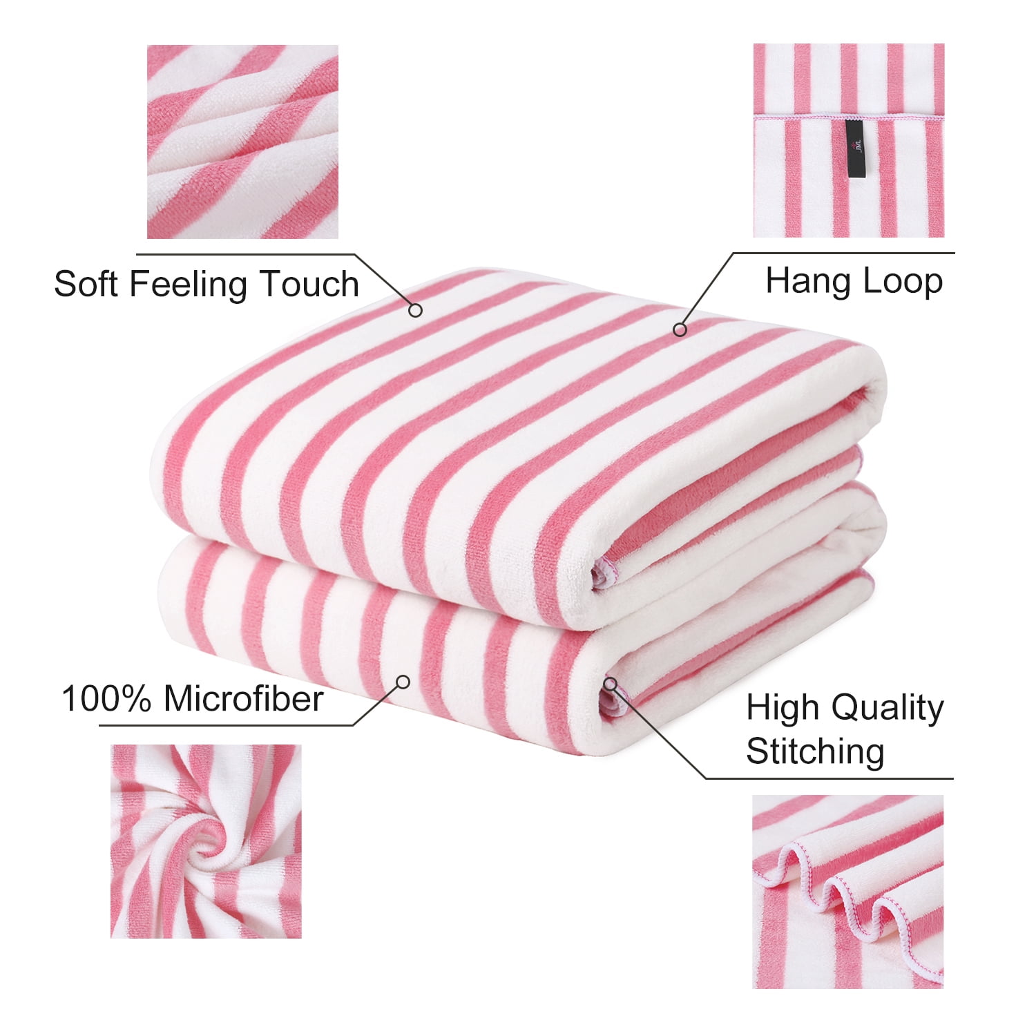 JML Bath Towel Set 2 Pack (30" x 60") - Extra Absorbent, Fast Drying, Pink Microfiber Towels