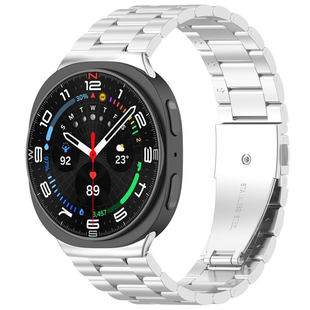 Correa de reloj de acero inoxidable Accesorios para Galaxy Watch8 Diseño clásico y fino Tres cuentas Correa de repuesto duradera y cómoda Compatible con 40 mm y 44 mm