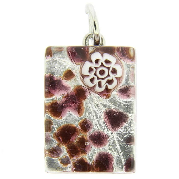 GlassOfVenice Murano Glass Venetian Reflections Rectangular Pendant - Purple Silver